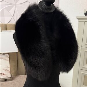 SAGA FURS BLACK FOX FUR THICK COLLAR